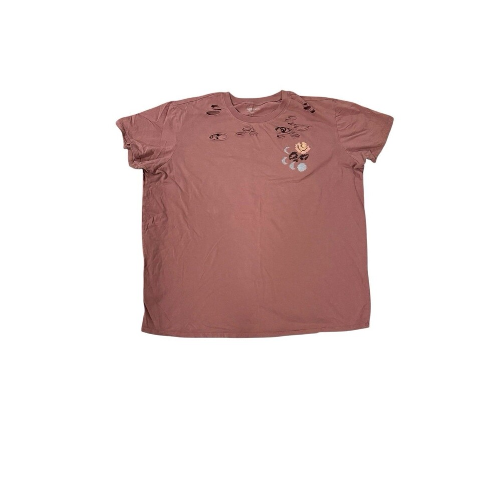 Torrid Heritage Relaxed Fit Top Sz 0 Mauve Distressed Cross Stitch Skull & Rose